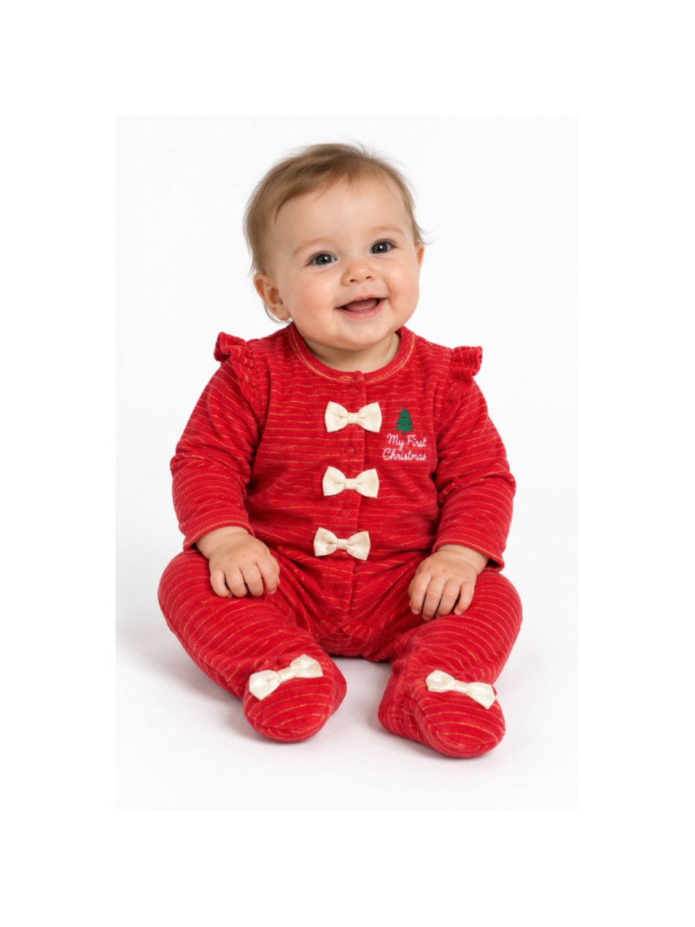 Baby Girl's Little Me My First Christmas Velour Footie - 6M - Red Gold - NWT